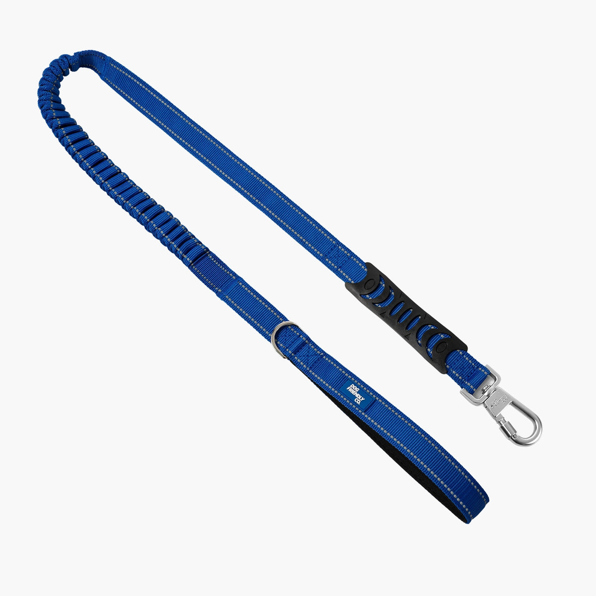 Classic Blue bungee dog leash with padded handle, shock-absorbing bungee and heavy-duty clip.