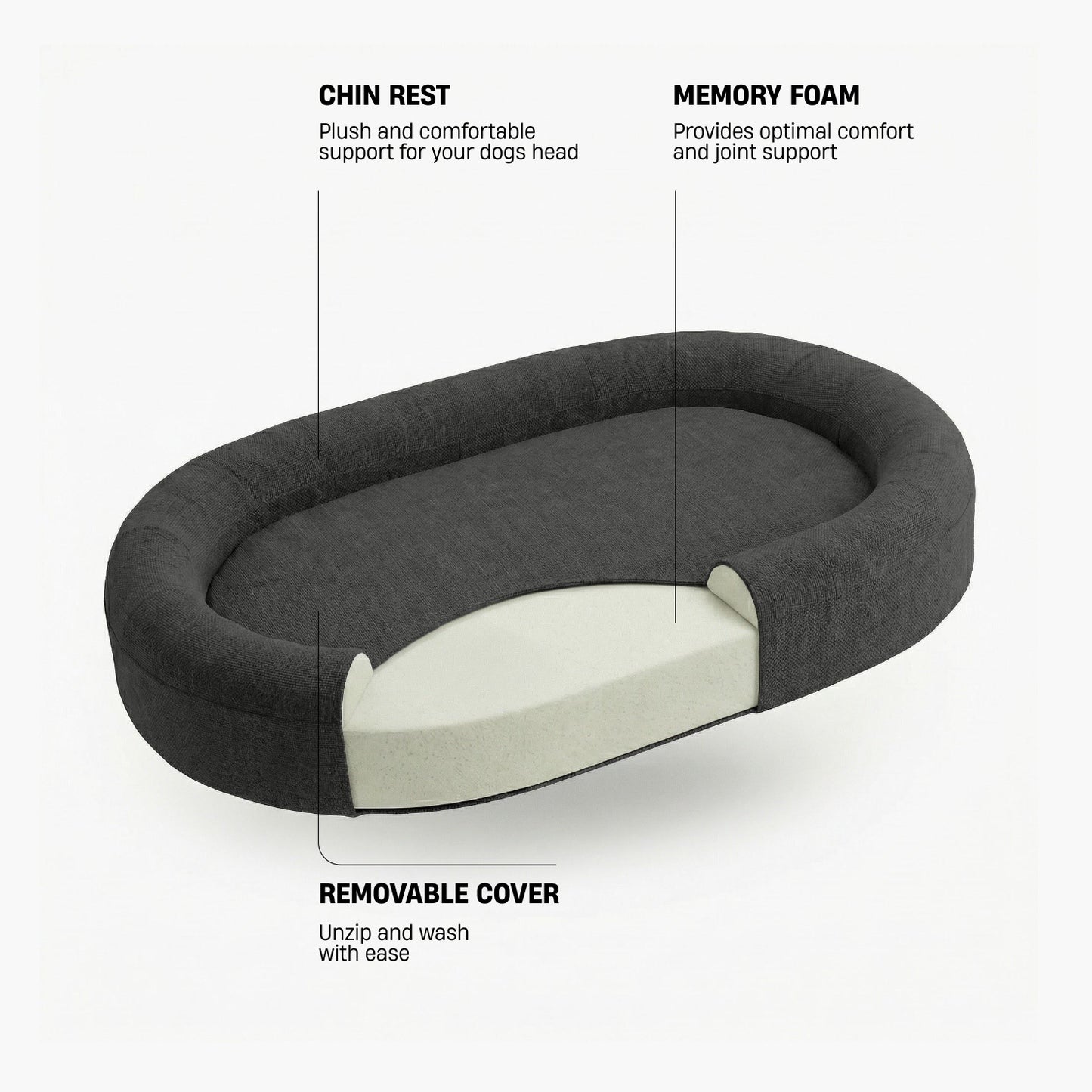 Chill Pill Memory Foam Dog Bed - Charcoal (Large)